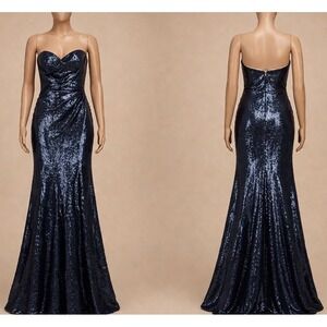 Lulus Sequined Mermaid Evening Maxi Dress Womens Small Blue Lined Back Zipper